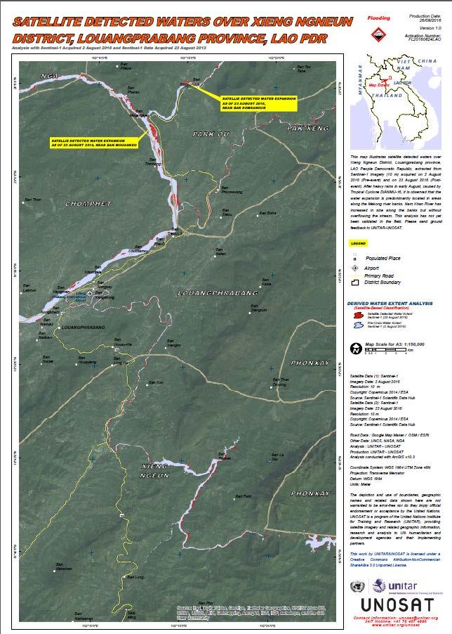 UNOSAT Report Satelitte Detected Waters over Xieng Ngneun District, Louangprabang Province, Lao PDR This map illustrates satellite detected waters over Xieng Ngneun District, Louangprabang province,