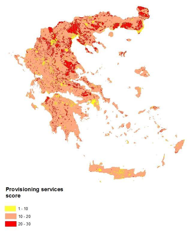 Tsiafouli M., Papadopoulou M., Votsi N., & Sgardelis S. Ecosystem services of Greece: patterns and trends (in preparation) Potential (score) estimated according to Burkhard et al.