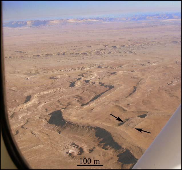 Supplemental Figure 10. Oblique aerial photograph of two channel segments in the Cedar Mountain Formation looking northward, at the location near the labels F and G in Figure 10.
