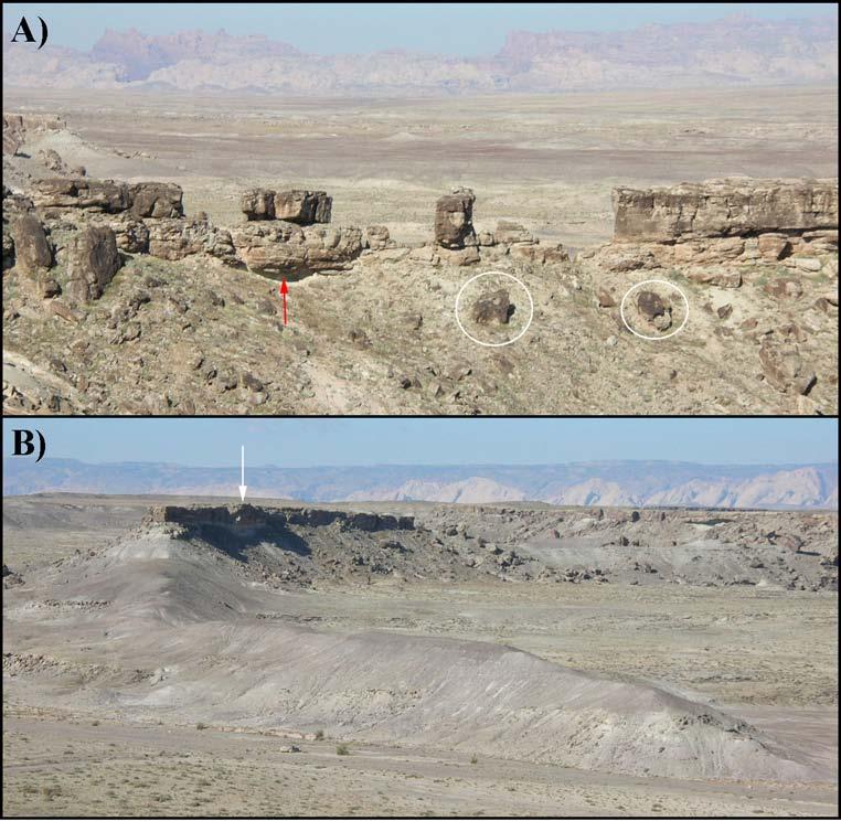 Supplemental Figure 12. A) Examples of degradation along sections of inverted paleochannels in the Ruby Ranch Member of the Cedar Mountain Formation.