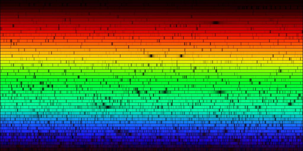 AST 113 Fall 2015 Part I: Absorption Spectrum The image below is the visible portion of the spectrum of the Sun. Answer the following questions using this image. 14. What kind of spectrum is this? 15.