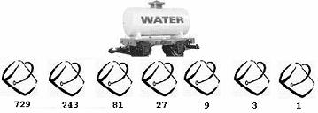 BASE SYSTEM Suppose you have a 1 000 L tank to be filled with water. The buckets that are available to you all have sizes that are powers of, i.e. 1,, 9, 7, 81, 4, and 79 L.