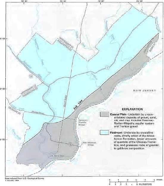 Geology and Hydrogeology of Geologic Formations Philadelphia Wissahickon Formation (Paleozoic) is overlain by alluvial sediments (Quaternary & Tertiary).