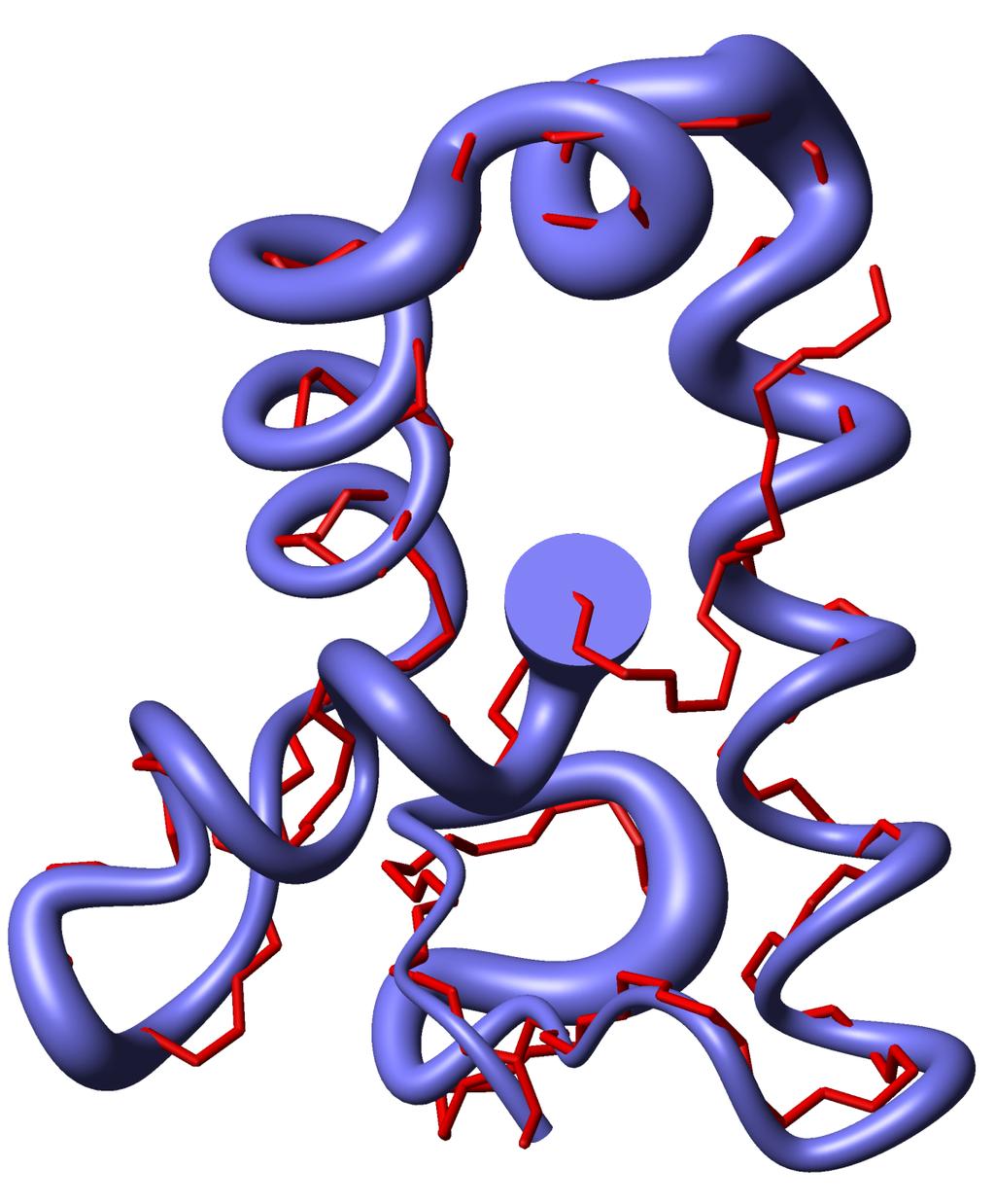 was then used for a CYANA 57 structure calculation using residues 44-116. 200 calculations where performed. Residues 44-49 formed a disordered region.