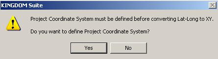 In the next window select yes to define Project Coordinate System.