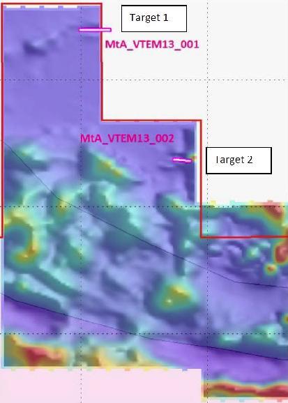 Mt Andrew VTEMmax: bedrock conductors Helicopter-borne VTAMmax survey identified two high