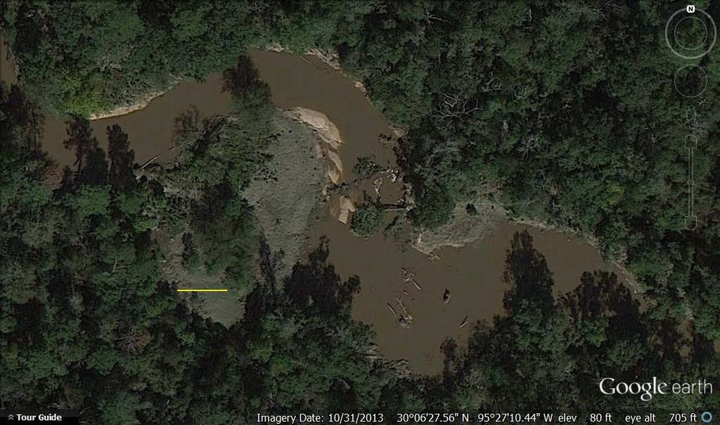This satellite image shows the creek at bankful stage.