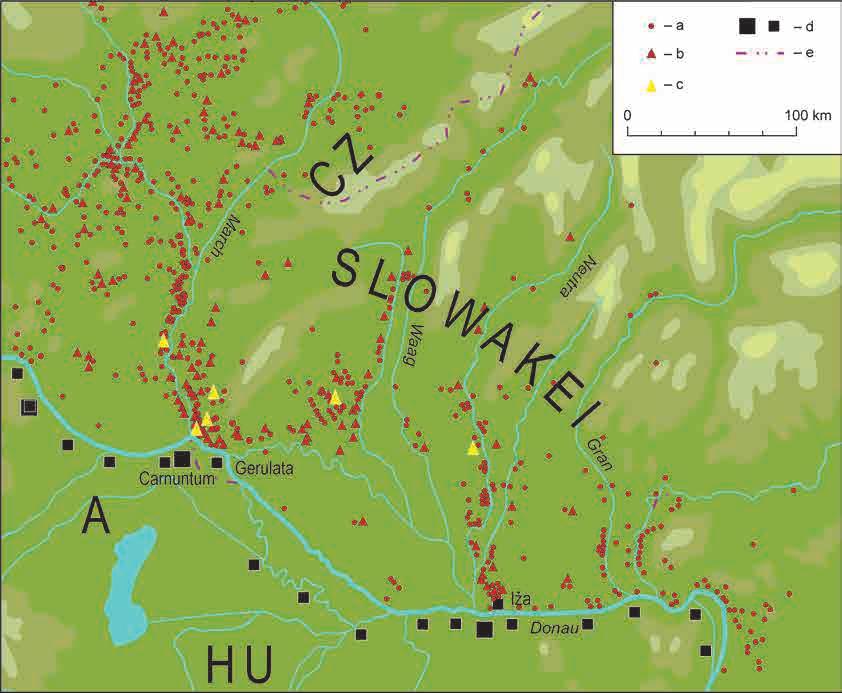 64 KRISTIÁN ELSCHEK STEFAN GROH EVA KOLNÍKOVÁ Abb. 1. Unteres und mittleres Marchgebiet und die Südwestslowakei während der römischen Kaiserzeit.