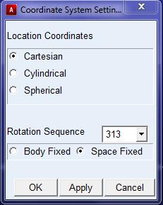 1-2. Define the coordinate system From the "Settings -menu (at the top of ADAMS/View