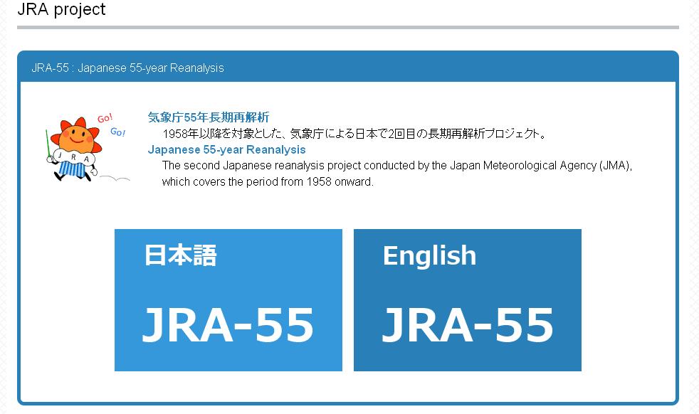 JRA-55 (The Japanese global reanalysis conducted by JMA) JMA http://jra.kishou.go.