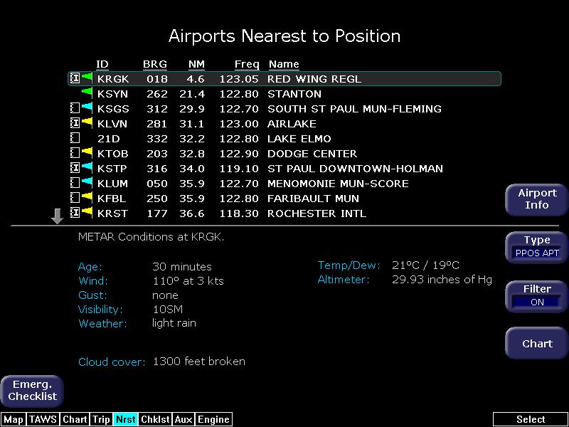 Nearest Page with Datalink Weather 11.4 Nearest Page with Datalink Weather The EX5000 Nearest Page also displays METAR information received via Datalink.