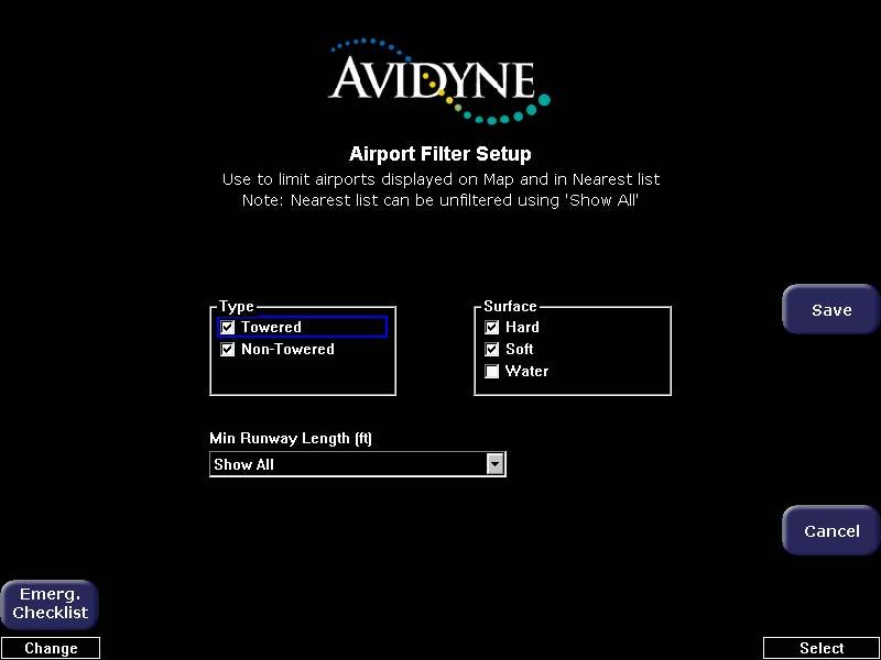Airport Filter Setup Page 10.2 Airport Filter Setup Page The Airport Filter Setup Page allows you to set criteria for nearest airport searches of the database.