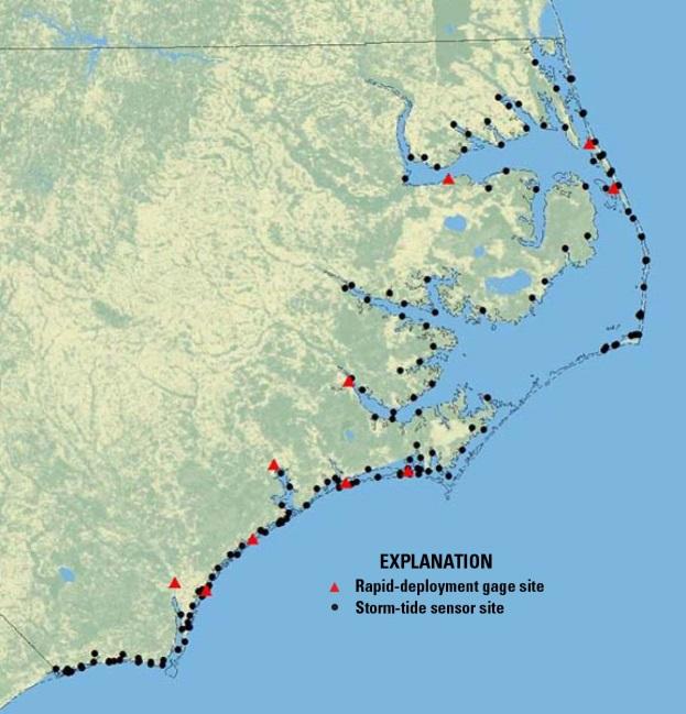 Storm-Tide Network in North Carolina Pre-established sites where fixed brackets have been installed and surveyed to a datum Sites used to deploy Rapid