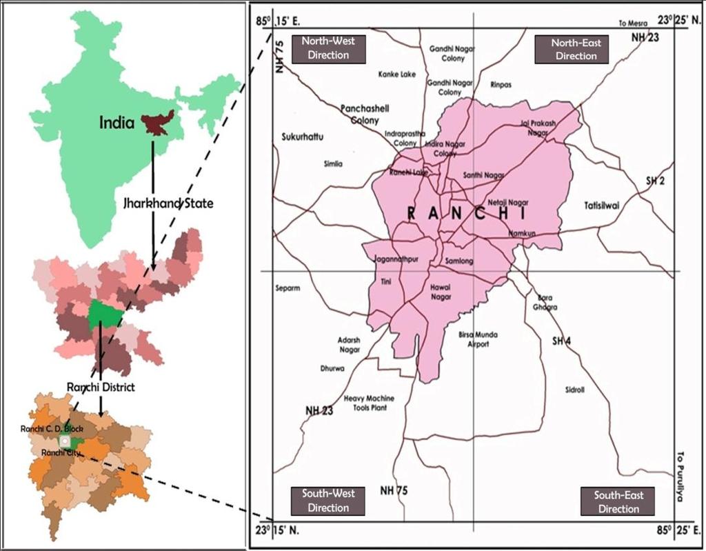 Figure 1: Study Area 1.2 Aim and objectives The objectives of the study are as follows 1. To study the extent of urban growth in and around Ranchi city during 1980 2010 2.