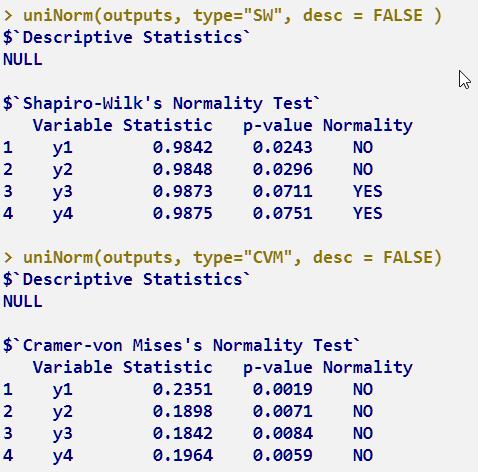 Many other tests for multivariate normality are available, and Andy Field likes the Shapiro-Wilk Test, which is the first one
