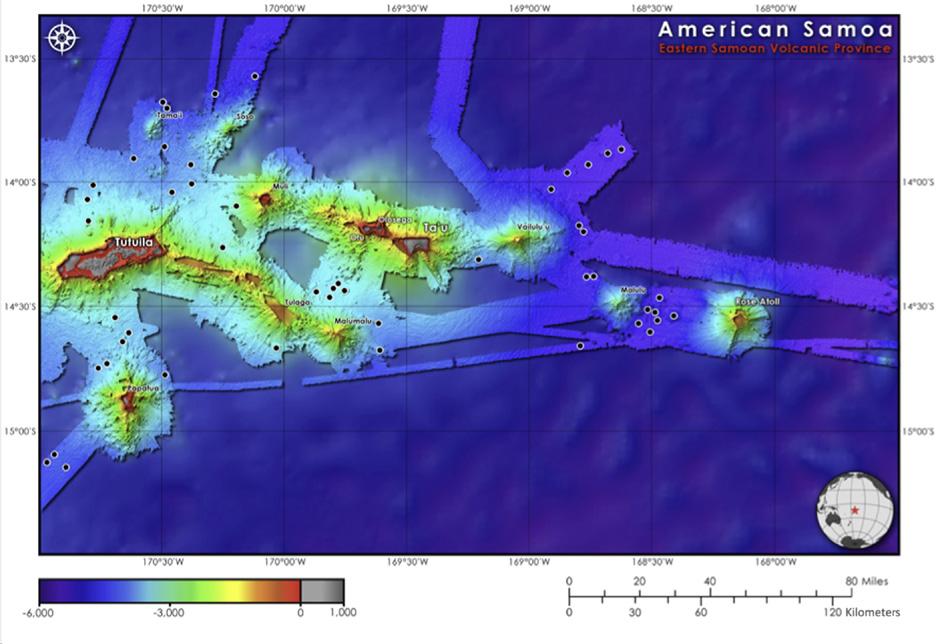 792 Seafloor Geomorphology as Benthic Habitat s0010 Introduction p0030 p0035 The Samoan volcanic lineament in the southwest Pacific Ocean extends from the large subaerial islands of Savai i and Upolu
