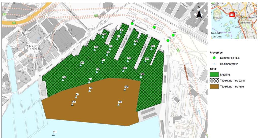 Example Oslo harbour Erosion Red circle: Area where all cap material was gone Yellow circle: