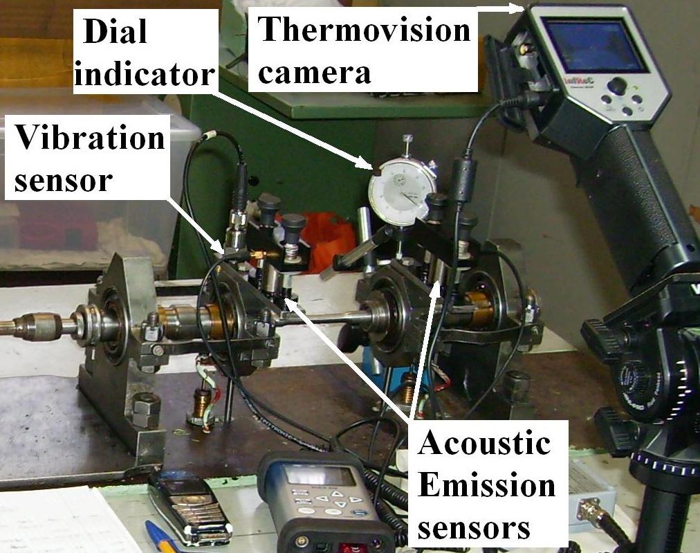 Fig. 2. The laboratory stand place of sensor s installation The principle of laboratory stand is possibility of observation of energetic symptoms for bending of rotary test piece.