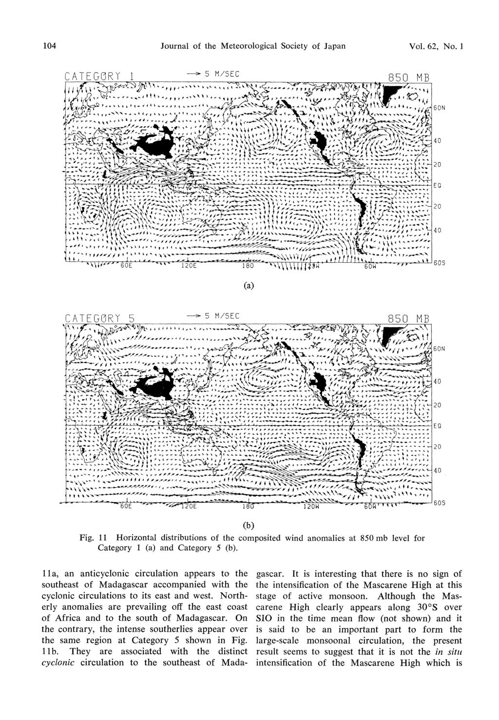 104 Journal of the Meteorological Society of Japan Vol. 62, No. 1 Fig. 11 Horizontal distributions of the composited wind anomalies at 850mb level for Category 1 (a) and Category 5 (b).