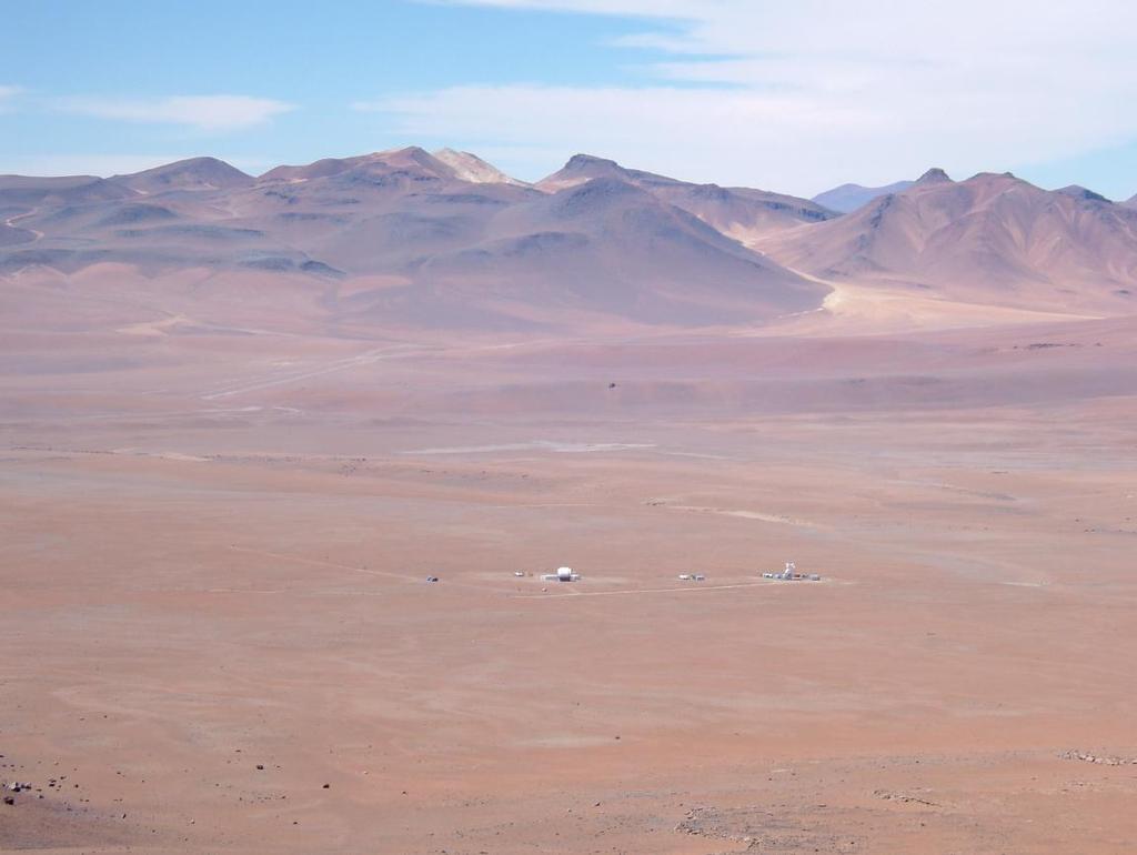 Developmenemts in Chajnantor Plateau ( 5000m ) San Pedro de Atacama Radio and IR Telescopes : 2000 CBI -QUIET, Caltech, USA APEX Germany & ESO 12m antenna ASTE, 10m Japanese antenna