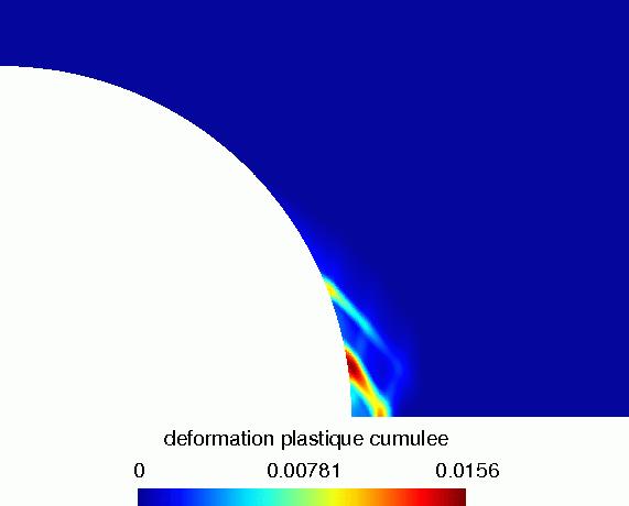 Benchmark Momas : simulation with Micro Gradient Dilation Model Spatial discretisation with triangle elements Visualisation of Shear bandings on Gauss Points during the excavation phasis 0.05m 0.