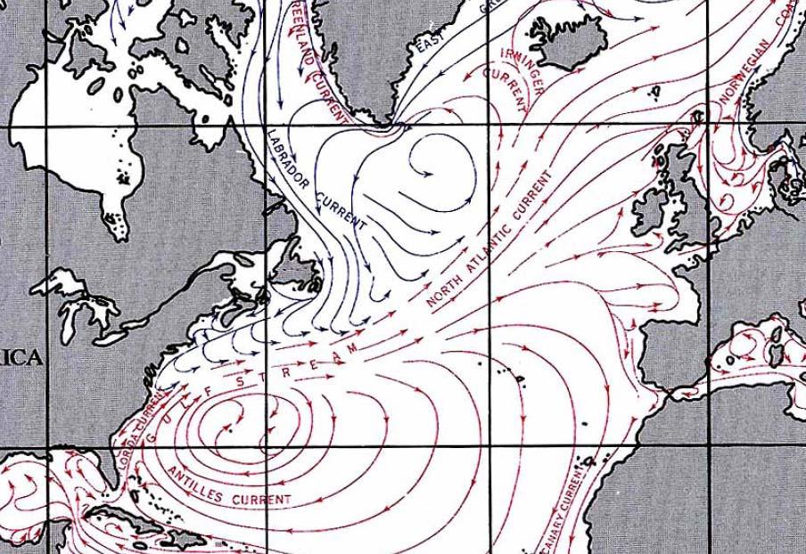 Slika 7.3 Izvadak iz publikacije Bowditch 2002 National Imagery and Mapping Agenci (SAD) prikazuje morske struje na Atlantiku 7.2.1.