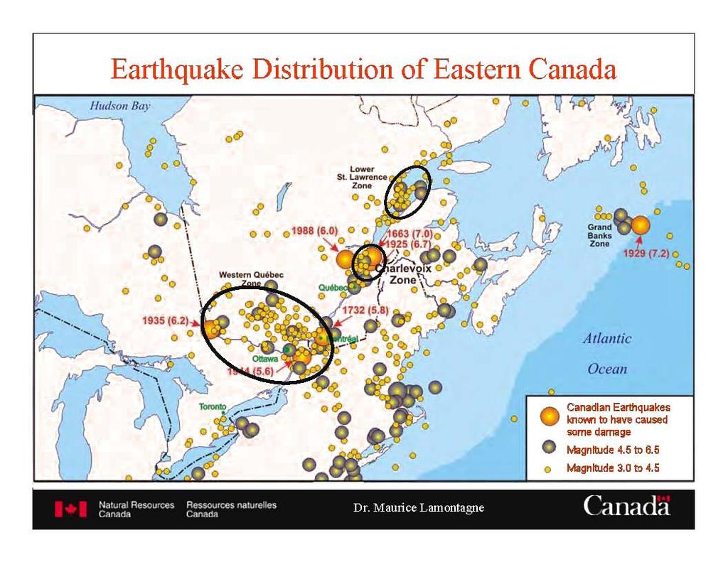 Earthquake Distribution of Eastern Canada Hudsol1 Btl)' o ~M' 8ank. 0 Zone 199,7.2) 0, 00 o 1935 t'.