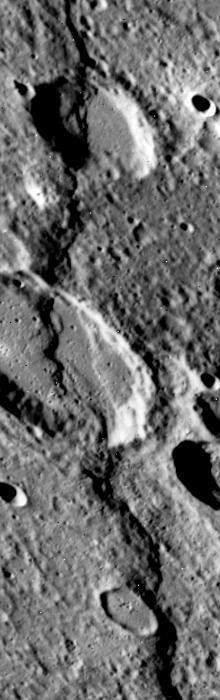 Mercury shows long linear features: scarps and troughs.
