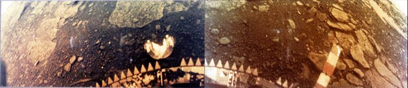 We do have a couple of views of the surface: the Venera probes sent back pictures from their landing sites; those on Veneras 13 and 14 were even in colour. It showed a scene with a strong red tint.