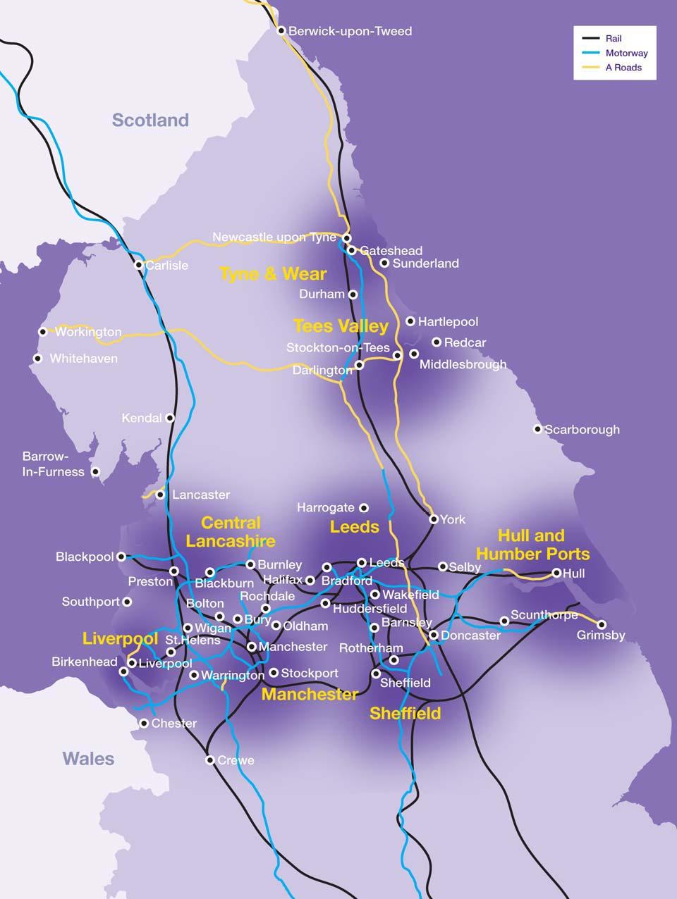 The Northern Way Megalopolis With 8 city regions: Liverpool, Manchester, Leeds Sheffield, Hull,