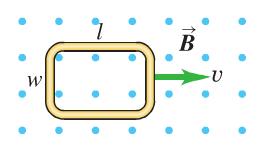 Physics 6- Spring 3 Exam 4 Name: Box# ) A flat rectangular coil of dimensions l = 5. cm and w =. cm is pulled with uniform speed v =.m/s through a uniform magnetic field B =.