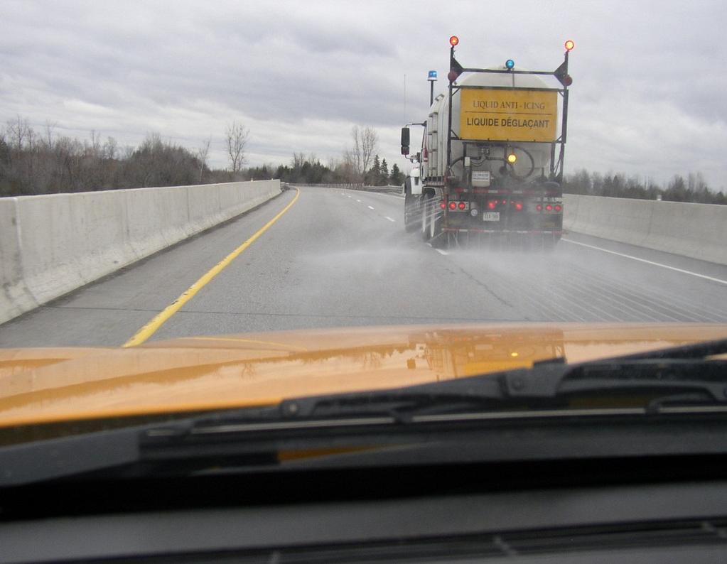 Winter Maintenance - DLA (Direct Liquid Application) Anti-icing liquids can be placed prior to snow, freezing rain or in frost susceptible areas (bridge decks) Remains on surface to melt initial