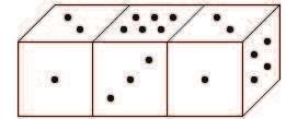 19. naloga: Kristina je 3 enake kocke zlepila skupaj (glej sliko). Skupno število pik na nasprotnih ploskvah vsake kocke je 7. Koliko je vsota pik na ploskvah, ki so zlepljene skupaj?