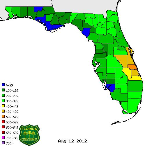 Figure 3.28 shows the most recent KDBI levels for Florida. 108 Figure 3.28 Keetch-Byram Drought Index 109 II.