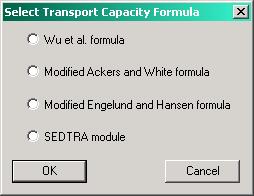 Mathematical model - Sediment Transport SEDIMENT TRANSPORT MODELS to CCHE2D Select