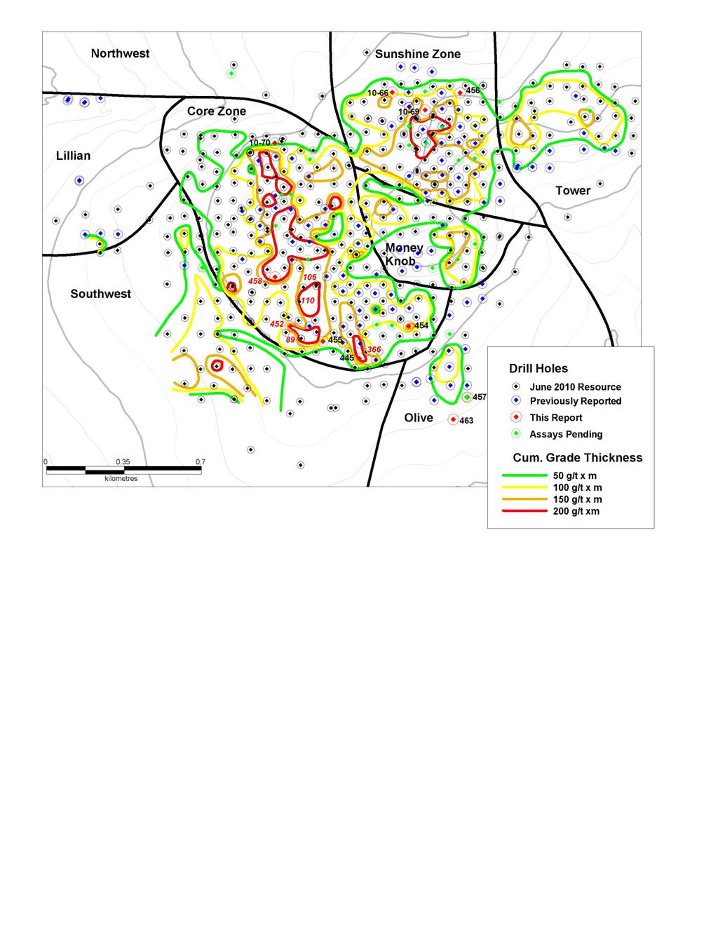 International Tower Hill Mines Ltd. - 2 - November 29, 2010 Figure 1: Locations of new assay results and current cumulative grade thickness map.