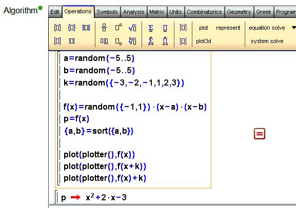 Slika 4.2 Primer definisanja algoritma za više promenljivih U ovom primeru ponuďeni odgovori se takoďe menjaju u zavisnosti od proizvoljno generisanog polinoma: Slika 4.