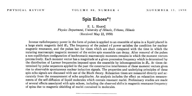 Hahn, "Spin echoes", Phys. Rev.