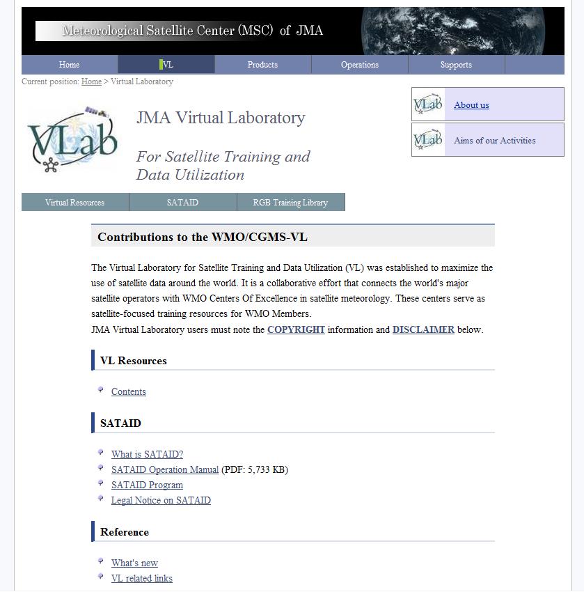 Updated top page of JMA VLab site Link button to the RGB training page
