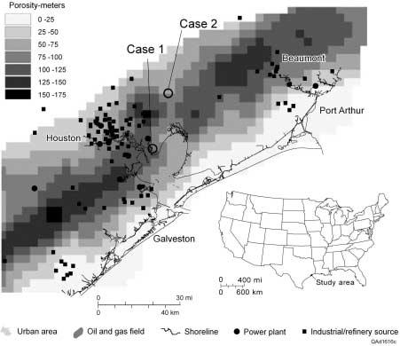 Figure 1: Within a 7-county area (16,700 km 2 ) centered on Houston, Texas, 10 power plants released an estimated 32 million metric tons of CO 2 in 1996.