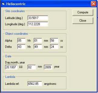 6. Heliocentric Calibration From the Spectroscopy pulldown menu Heliocentric Correction was selected.