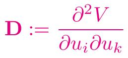 Vibrational density of states: 2 Equation of motion with the mass matrix M Consider deviations from the local minimum R 0 : Taylor expansion of