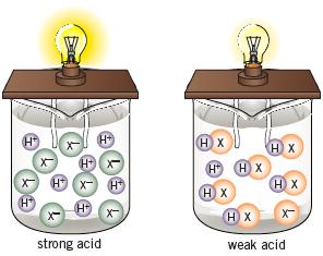 Acid Strength Acid strength depends on how much an acid dissociates (breaks up into ions).