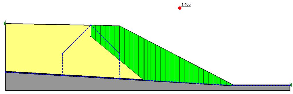 Figure 17: Surface crack depths at 50 m away from exterior slope versus FOS Case 3 scenario Case 3 assumes a Case 2 wedge failure 50 m away from the exterior slope and an open crack depth 20 m deep