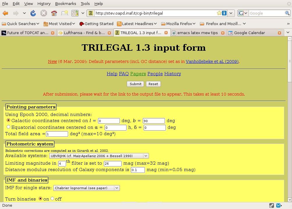 TRILEGAL web interface