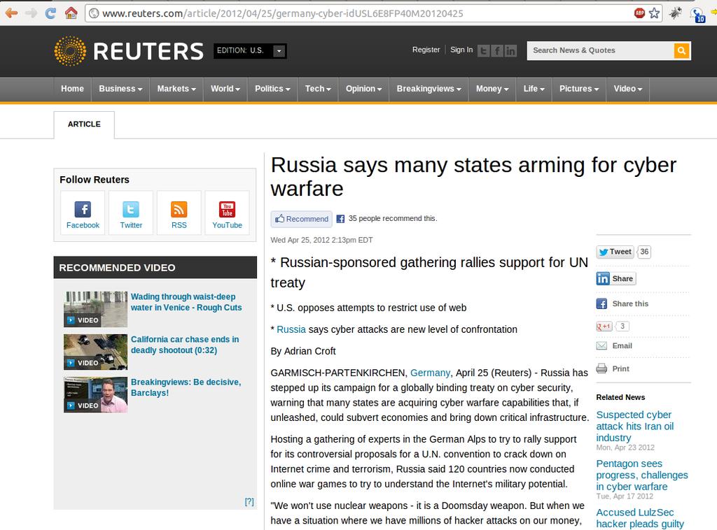 Assurance games: Cyber arms race Russia refrain build USA refrain (4,4) (1,3) build