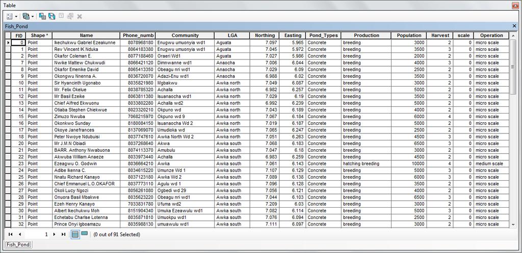 Fig 5 shows the attribute table results of the query builder by local govt.
