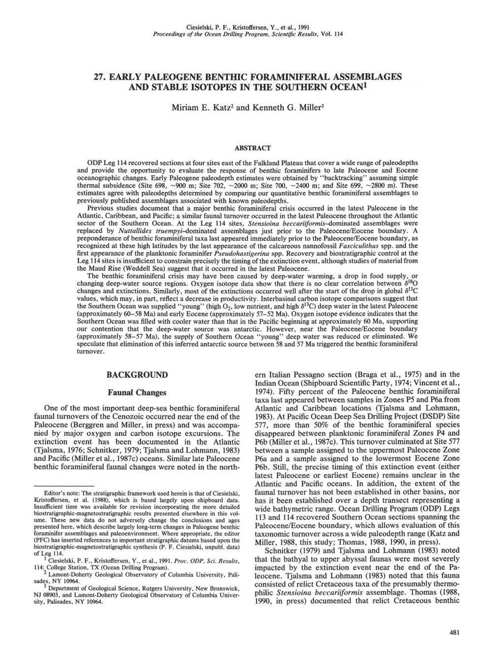 Ciesielski, P. F., Kristoffersen, Y., et al., 1991 Proceedings of the Ocean Drilling Program, Scientific Results, Vol. 114 27.