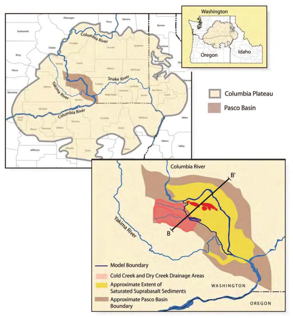 Fig. 14. Extent of Regional and Local Groundwater Flow Systems Beneath the Hanford Site (from [46], section 4).