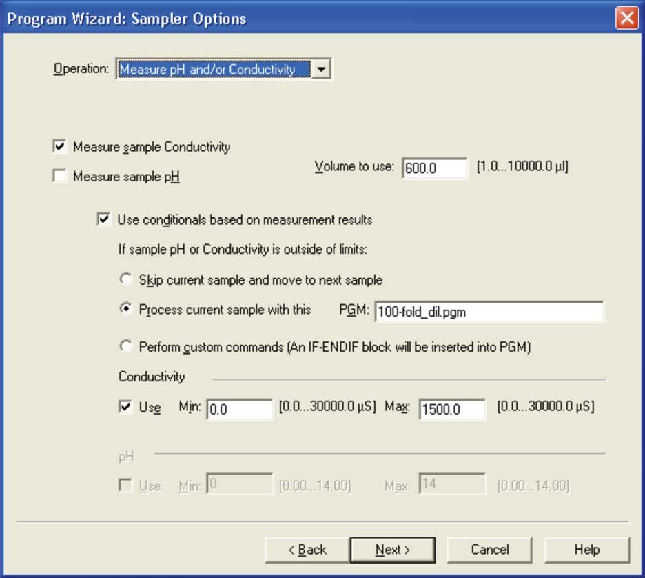 4 Chromeleon CDS Method Parameters Conditional Settings Using In-line Conductivity The Chromeleon software uses a simple Program Wizard to set up the ph and Conductivity measurement parameters and